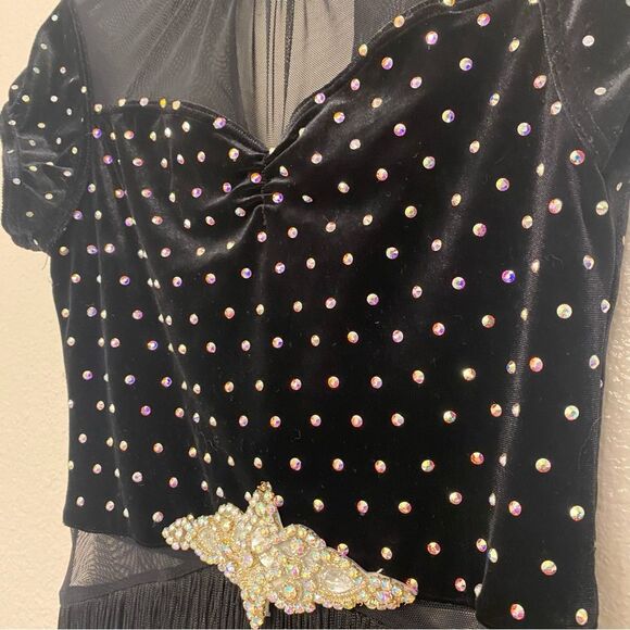 Weissman solo dance costume black velvet crystal fringe End Of Time 13009 SA - Picture 4 of 12